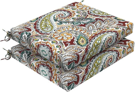 DYTXIII Set of 2 Outdoor Chair Cushions, Water Resistant 18.5"x16"x2" Square Seat Cushion for Patio Dining Chairs, High-Density Replacement Pads for Indoor Outdoor Furniture - Paisley Chilli