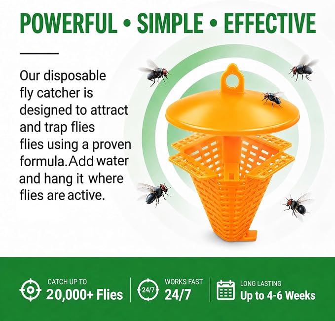 Fly Traps Outdoor Hanging 9 Pack, Add Water Outdoor Flying Insect Trap Fly Traps, Portable Disposable Fly Catcher for Backyard, Ranch, Farm, Barn, Patio & Garbage Areas