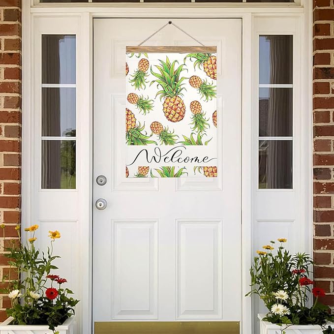 Mugod Pineapples Burlap Garden Flags 12.5x18" Double Sided, Cute Fruit Design Summer Yard Flags Spring Summer Farmhouse Seasonal Outdoor Flag