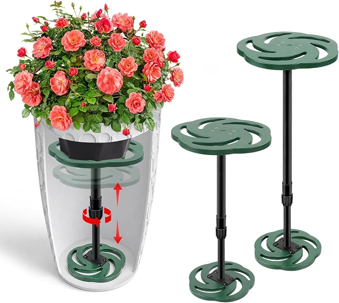 Axcoix 2 Pack Adjustable Height Plant Risers for Inside Pots, 12-21" Plastic Planter Inserts for Large Pots, Pot Fillers for Tall Square Round Taper Planters (6" 8" 10" Base or Top)