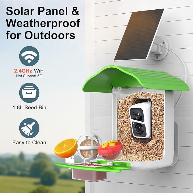 birdsnap® PAV-Bird Feeder with Camera,2K HD with 64GB Card, AI Identify Smart Bird House Cam Solar Panel,Live Stream,Motion Detection,Auto Record Video for Backyard Outdoors,Ideal Gift for Bird Lover