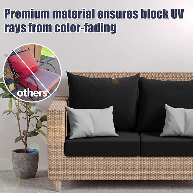 14Pcs Patio Stretch Cushion Covers, Outdoor Couch & Sofa Replacement Slipcovers for Patio Furniture Cushion Covers, Washable Reusable Furniture Protector, Square Large, Black