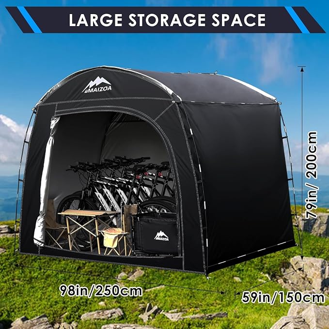 Bike Storage shed Tent, 98 * 59 * 79 Inches Outdoor Portable Storage Shed, Made of 210D Oxford Cloth PU4000mm Waterproof Fabric, Suitable for Storing Bicycles, Motorbikes, Garden Tools, Lawn Mower