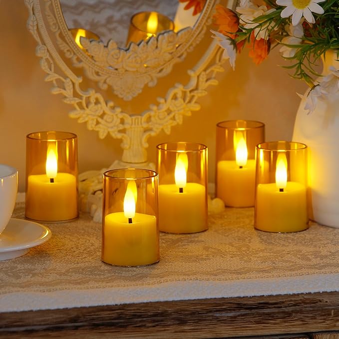 Flameless Small Tea Light LED Candles, Acrylic Battery Operated Votive 1.7" x2.5" with Remote Control and Timer, Tealight Amber Flickering Warm Light Pack of 15 Electric Long Lasting