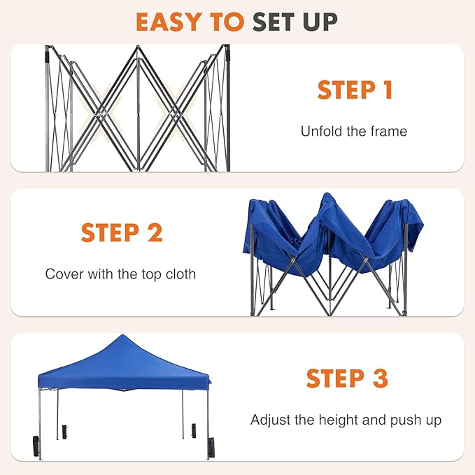 OLIXIS 10x10 Ft Pop Up Canopy Tent, Waterproof Portable Outdoor Shade Canopy with Sand Bags for Beach, Backyard Parties & Events, Royal Blue