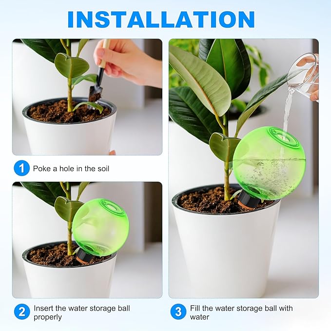 M METERXITY 4-Pack Plant Self Watering Globes, 6.7 oz Plastic Bubble Water Bulbs Top Fill for Indoor/Outdoor Plants, Self Watering Spikes Slow Release Terracotta [Green]