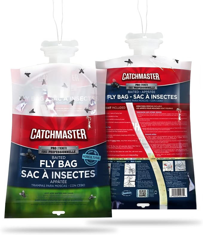 Catchmaster Fly Trap Bundle, Fly Ribbon 20-Pack & Fly Bag 4-Pack, Fruit Fly Traps for Indoors & Outdoors, for Garage, Backyard, Pool, Patio & Camping