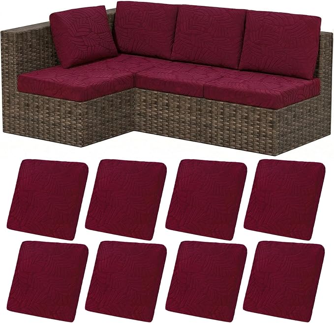 HEBE Stretch Patio Cushion Covers Set 8pcs,Waterproof Outdoor Couch Covers Replacement,Washable Reusable Seat Cushion Slipcovers for Patio Furniture Protector,Chair Cushion Cover