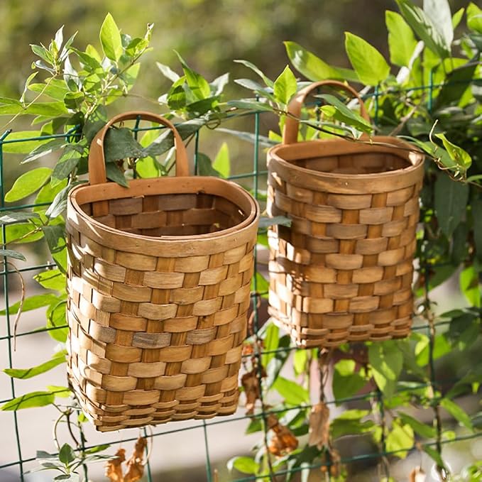 Alipis Hanging Basket Woven Wall Storage Organizer 9.84X6.69X15.94In Rustic Wicker Basket for Kitchen Vegetables Flowers and Home Decor