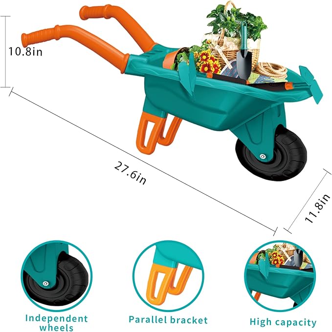 Qtioucp 16Pcs Kids Gardening Tools Outdoor Toys Set Backyard Play with 93 PCS DIY Flower Garden Building Preschool Activities (Green)