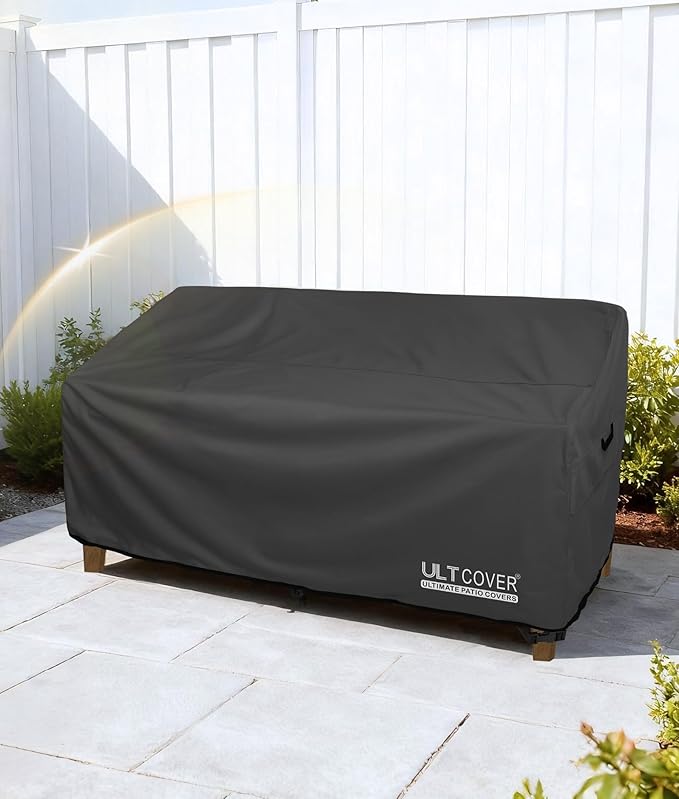 ULTCOVER Waterproof Outdoor Deep Seat Sofa Bench Cover 90W x 40D x 35H inch Patio Furniture Couch Cover, Black
