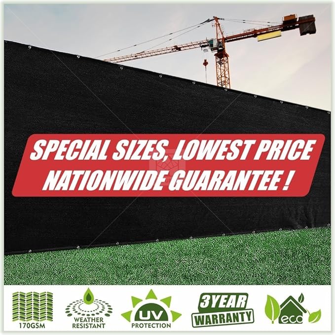 ColourTree Customized Size 6' x 38' Black Fence Screen Privacy Screen - Commercial Grade 170 GSM - Heavy Duty - 3 Years Warranty - Cable Zip Ties Included