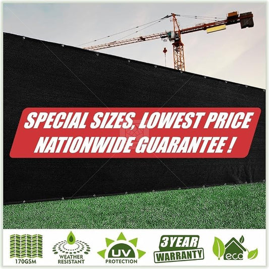 ColourTree Customized Size 6' x 52' Black Fence Screen Privacy Screen - Commercial Grade 170 GSM - Heavy Duty - 3 Years Warranty - Cable Zip Ties Included