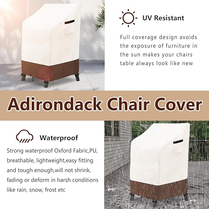 Stackable Patio Chair Covers Waterproof Patio Furniture Covers, 28 W x 36 D x 47 H InchesFits for 4-6 Stackable Dining Chairs 2 Pack (Beige & Brown)