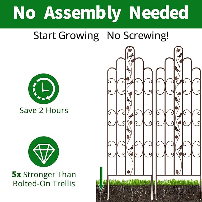 Amagabeli 2 Pack 71” x 21” Tall Garden Trellis for Climbing Plants Outdoor Heavy Climbing Plant Rose Trellis Wrought Iron Ivy Vine Cucumbers Decorative Metal Trellis Brown