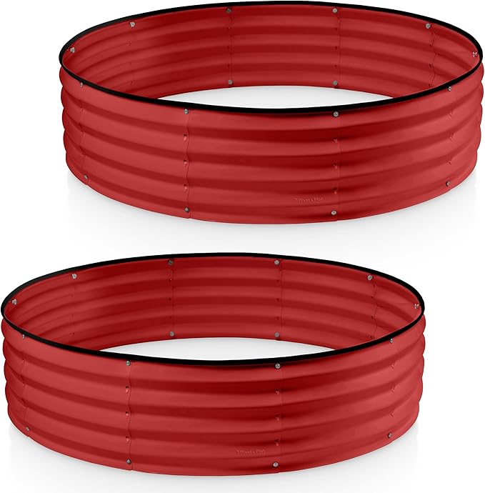 Round Galvanized Raised Garden Bed // 4×4×1 ft (2-Pack) Galvanized Raised Garden Beds Outdoor for Gardening, Vegetables, Flowers (Red) // Patented Tool-Free Design Round Planter