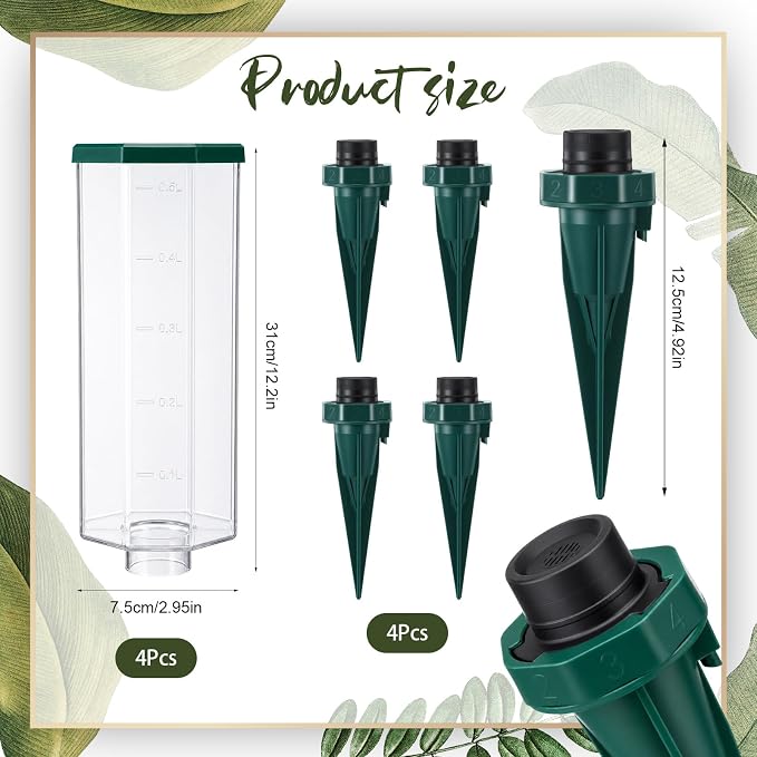 Yungyan 4 Sets Plant Watering Devices with Self Watering Spikes Self-Watering Device for Plants Plastic Plant Waterer Devices with Adjustable Control Valve Switch Indoor Outdoor