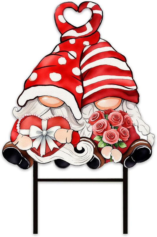 JarThenaAMCS Valentine' s Day Metal Garden Stake Welcome Yard Sign Red Love Gnome Decorative Lawn Sign for Wedding Anniversary Home Outside Lawn Porch Walkway Decor