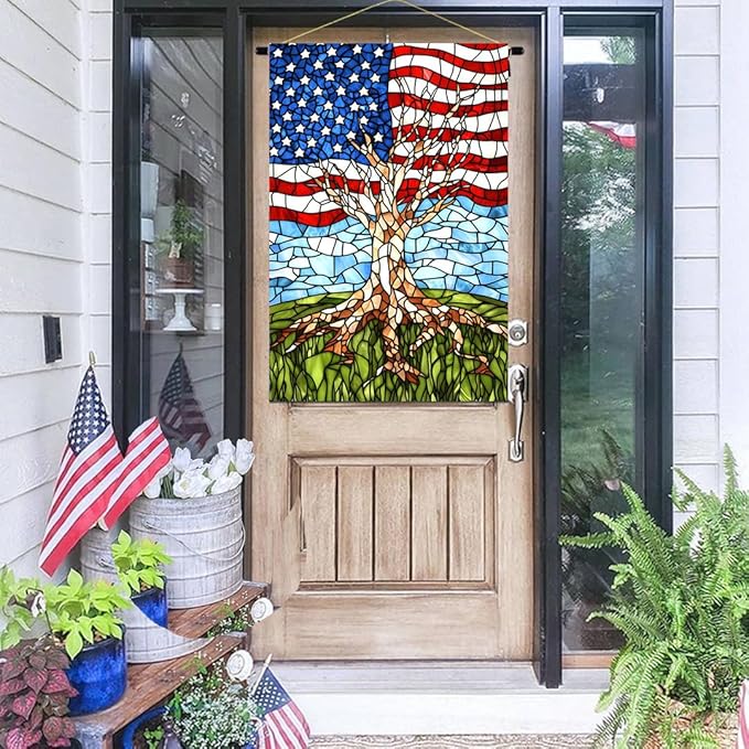 Patriotic American House Flag 28 x 40 Double Sided for Outside Large Stained Glass Tree Life Garden Flags 250 Anniversary USA 4th of July Independence Memorial Day Decora