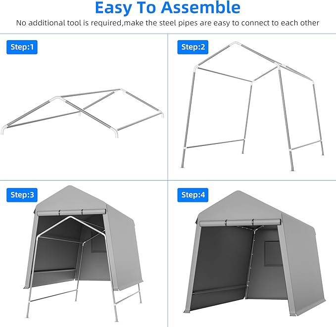 7x12FT Portable Storage Shed Waterproof Outdoor Garage Carport with Ventilation