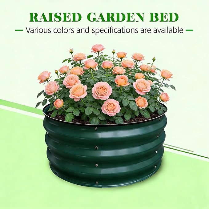 GrowHaus 2x2x1FT Galvanized Raised Garden Bed, Planter Boxes Outdoor Round Metal Garden Beds for Planting Vegetables Flowers Herbs Dark Green