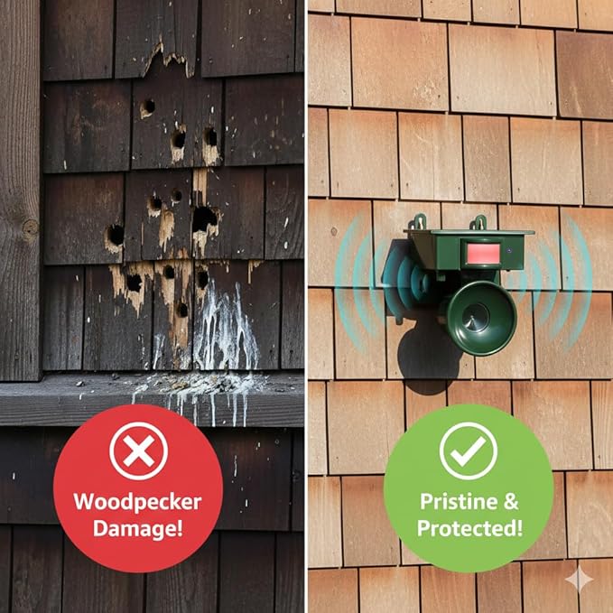 2Pack Solar Ultrasonic Bird Repellent Devices Outdoor Solar Woodpecker Deterrent for House Outdoor Waterproof Pigeon Deterrents for Outside to Keep Pigeon Crows Starlings Out of Yard Garden Balconies