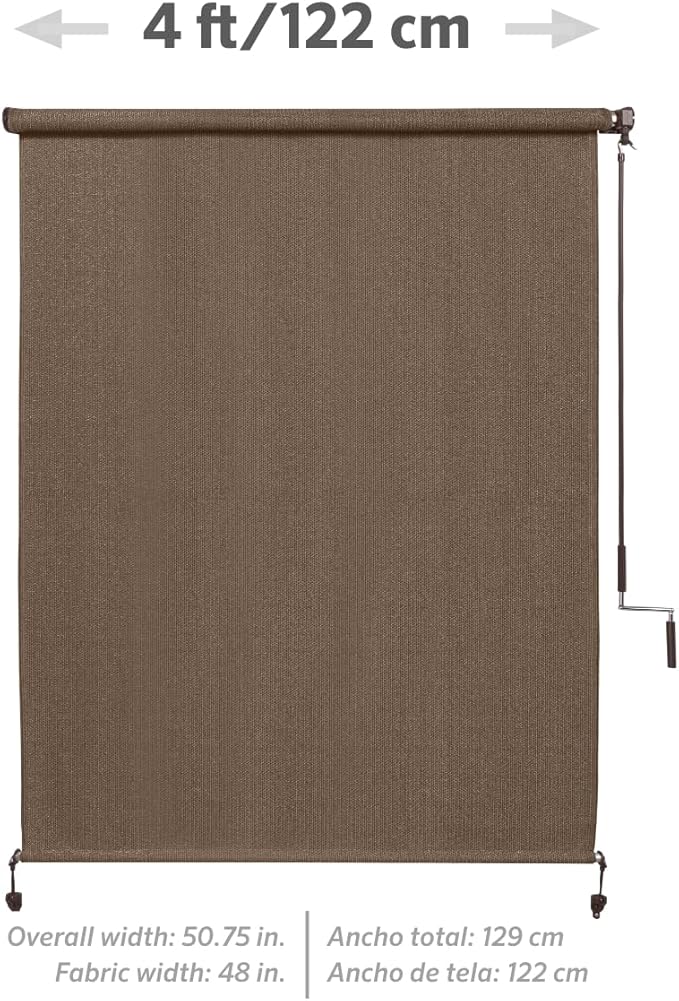 Coolaroo Outdoor Roller Shade with Wand - 95% UV Block Breathable Light Filtering Shade for Patio or Porch, Fade-Resistant, Easy-Clean Fabric, 4ft x 8ft, Walnut