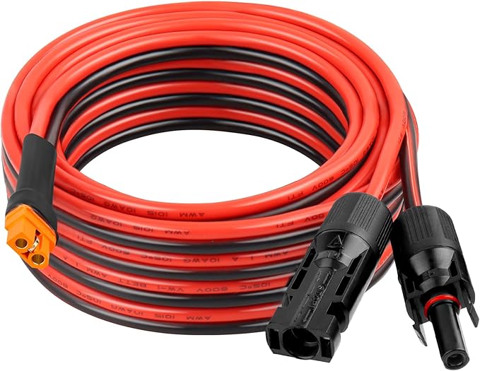 XRDS -RF Solar Panel Adapter Cable to XT60i 20FT - 10AWG XT60i Female Solar Cable Tinned Copper Wire with PVC Jacket, XT60i Solar Extension Cable for Power Station and Portable Generator