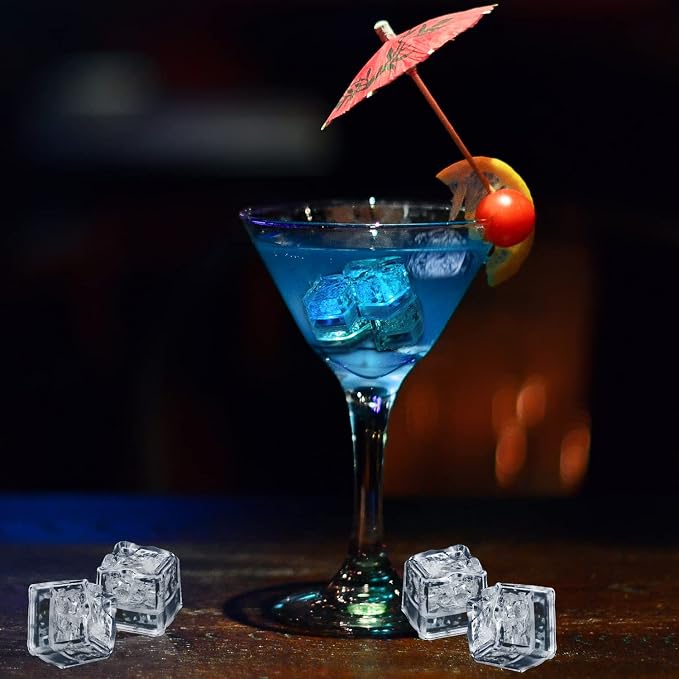 Light Up Ice Cubes for Drinks Blue, 12 PCS LED Ice Cubes Liquid Activated, Glow in The Dark Waterproof, Home Bar Supplies Summer Party Wedding Decor
