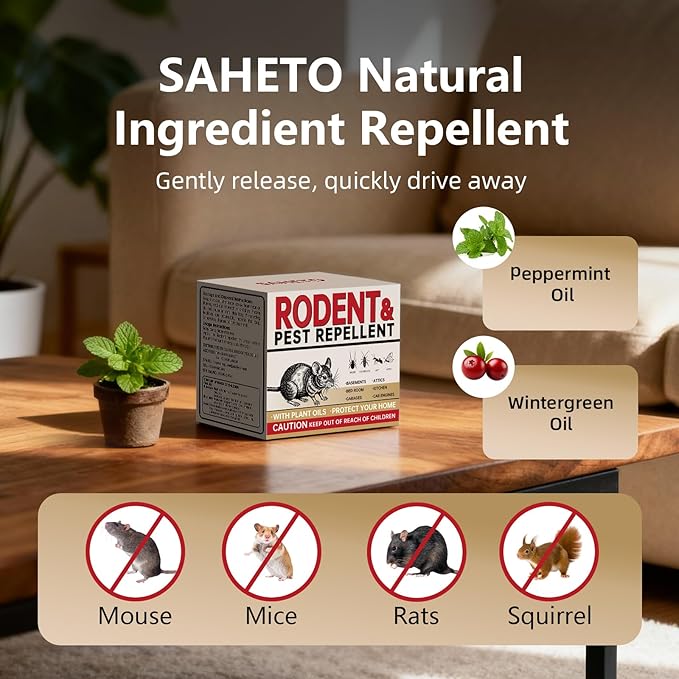 Mouse Repellent 33 Balls, Peppermint Rodent Repellent for Indoor & Outdoor Use, Long-Lasting Safe Mice Deterrent, Natural Effective Moth Balls for Rodent Control for Home, Car & Garden