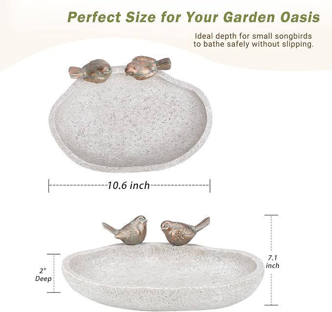 MUMTOP Bird Baths for Outdoors, Outdoor Garden Bird Bath Resin Birdbath Bowl with Vintage Bird Ornament for Outside Yard Table Decor
