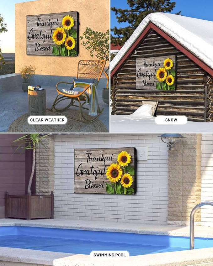 Rustic Wood Plank Outdoor TV Cover Fit TV Size 70-75", Weatherproof and Waterproof TV Oxford Cloths Cover for Outside, Blooming Sunflower Primitive Country TV Enclosure/TV Display Protectors