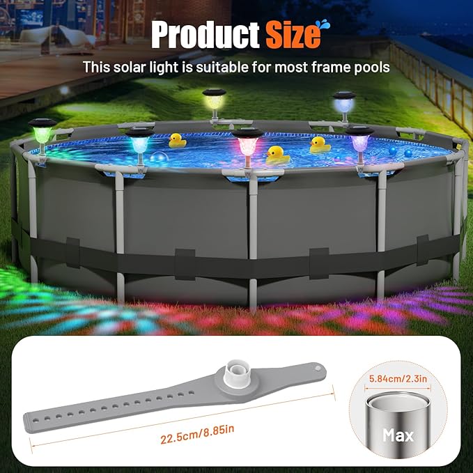 BITIWEND Solar Pool Lights for Framed Above Ground Pools, 4 Pack RGB Lights Waterproof Swimming Pool Accessories Lights, for Outdoor Pool Yard Garden Decoration Night Light