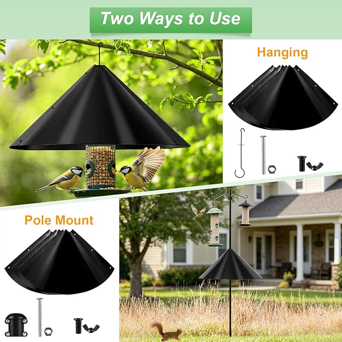 Metal Squirrel Baffle for Bird Feeder Pole, Squirrel Cone for Bird Feeder Pole, Outdoor Squirrel Guard for Bird Feeder Poles, Shepherd’s Hook, Outside Hanging Feeder, Heavy Duty, 1 Pack