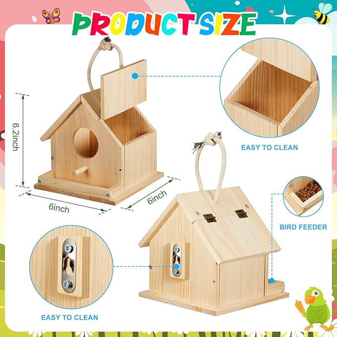 Liliful 16 Sets Wooden DIY Birdhouse Kit, Unfinished Bird Houses with Paints and Paintbrushes, Bird Feeder Craft Arts for Kids Ages 4-8, 8-12, Classroom Activity and Adults Wooden Craft Gifts