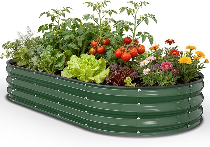 Pattiumo Galvanized Raised Garden Bed 6x3x1 FT, Oval Metal Raised Garden Bed Outdoor Planter Box with Open Bottom, Rust-Resistant Steel Garden Bed for Vegetables Herbs Flowers, Easy Assembly