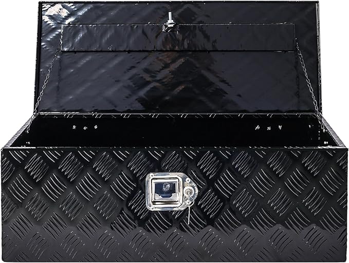 30 Inch Aluminum Truck Bed Toolbox Waterproof Storage Pick Up Truck Bed RV Trailer Toolbox with Side Handle Lock Keys Black