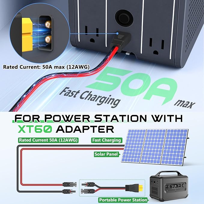 Vansdon 10AWG XT60 Solar Cable- Solar to XT60 Cable 3 10 15 20 25 40 50FT Charging Extension Adapter for RV Power Station- 40Ft