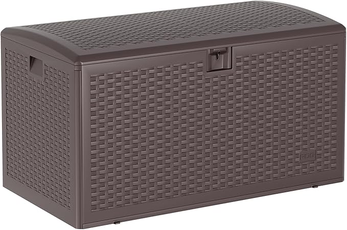 CABIHOME Outdoor Storage Box 120 Gallon Waterproof Large Resin Deck Box Indoor Outdoor Lockable Storage Container for Patio Furniture Cushions Garden Tools, Pool Garden, 120 Gallon, Brown