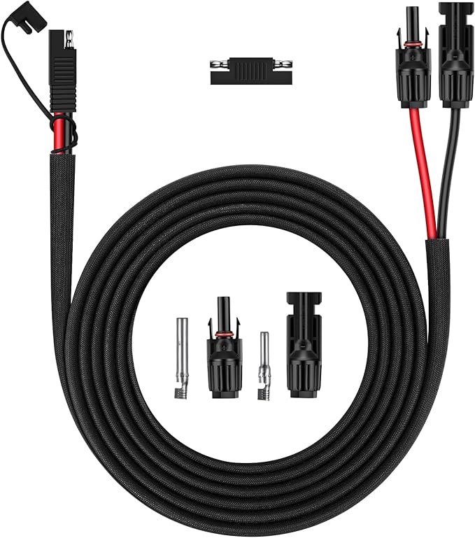 iGreely Solar Panel Connector Cable,10AWG SAE to Male & Female Adapter PV Extension Cable Wire for RV Solar Panel DC Power Battery Charger with SAE Polarity Reverse Adapter 3.1M/10Ft Black