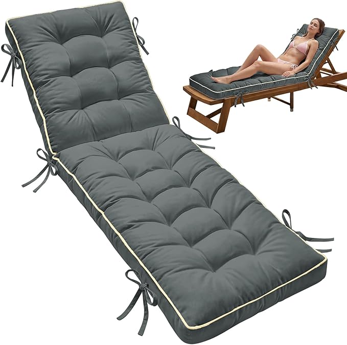 80x26 Inch Folding Chaise Lounge Cushion Quick Dry - Outdoor Sun Lounger Seat Pad with Shredded Foam for Patio Furniture, Deck Chairs, Poolside (Gray, 80 INCH × 26 INCH)