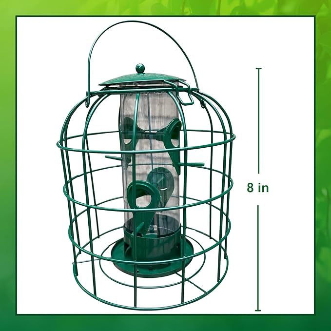 Garden Guru Squirrel Proof Bird Feeder – Outdoor Caged Tube Hanging Bird Feeder with 4 Perches for Small Wild Birds – Premium Coated Steel & Metal Seed Guard - Chew Proof, Weather Resistant