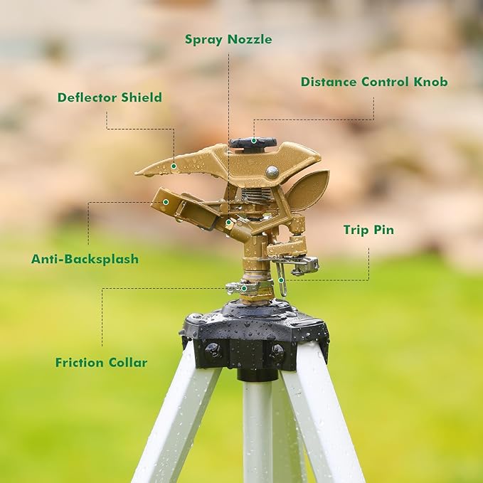 RESTMO 2 Pack 48” Large Full Metal Impact Sprinkler Head on Tripod Base, 360° Rotating & Height Adjustable Tripod, Heavy Duty Zinc Alloy Sprinkler for Large Yard and Lawn Irrigation