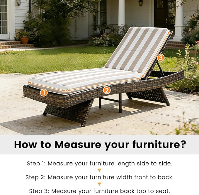 Sundale Outdoor Olefin Chaise Lounge Cushion Set of 2, Water-Resistant Patio Lounge Chair Cushion, Thick Lounger Pad with 4 Straps Cabana Stripe Tan, 72 x 21 x 4 Inches