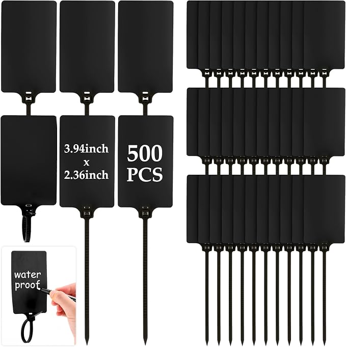 Chunful 500 Pcs Blank Plastic Tags Shipping Tags 3.94"x 2.36" Waterproof Sealing Shipping Labels Bulk Writable Hanging Tag Ties Sealing Strap Reusable Mark Labels for Keys Luggage Logistic(Black)
