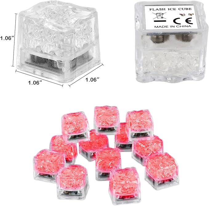 Light Up Ice Cubes for Drinks, 48 PCS Red LED Ice Cubes Liquid Activated, Glow in The Dark Waterproof Ice Cubes for Home Bar Supplies Summer Party Wedding Decor