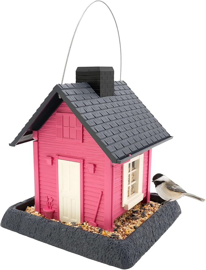 North States Village Collection - Fiesta Pink Cottage Bird Feeder: Hanging Bird Feeder for Outdoors, Holds 5 Pounds of Seed
