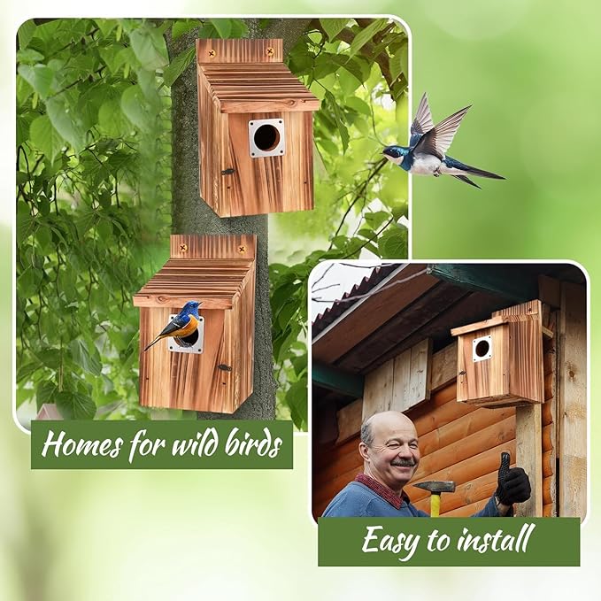 16-Piece Outdoor Bird House Set, Bird Houses for Outside with Metal Guards, Safety Locks, Flight Slots, & Ventilation, Bluebird Houses with 1-1/2" Entrance for Bluebirds, Wrens, Finches-16pack