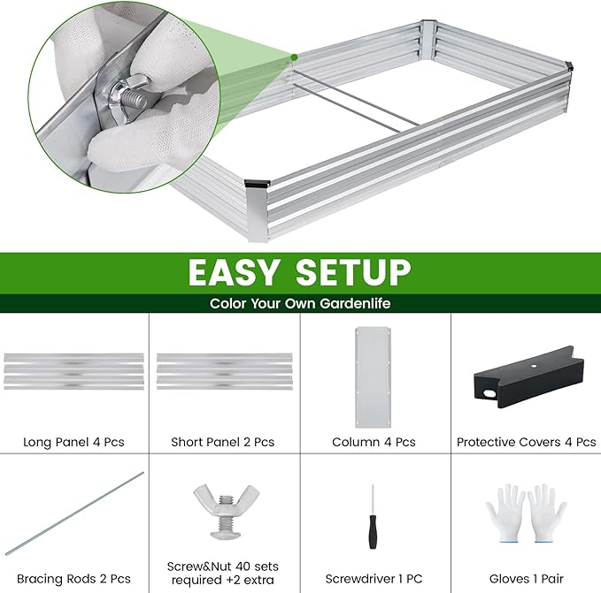 G GOOD GAIN 8x4x1ft Galvanized Raised Garden Bed, Heavy-Duty Metal Planter Boxes Outdoor for Vegetables Flowers Herbs, Silver(2 Pack)