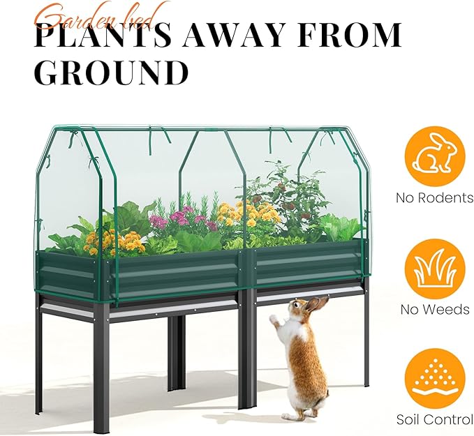 King Bird Large Raised Garden Bed with Cover & Netting Galvanized Elevated Planter Box with Legs 72×23×55 in for Backyard, Patio, Balcony, 700lb Capacity, Dark Grey
